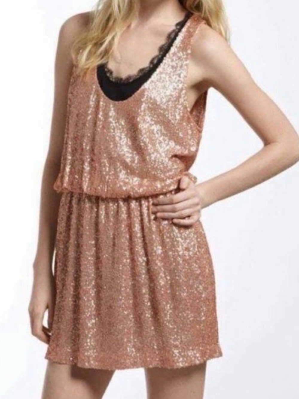 EUC SZ 4 Robert Rodriguez Blush Sequin Blouson Mini Dress